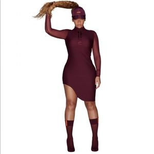 NWT Ivy Park Asymmetrical Maroon Dress, Sz M